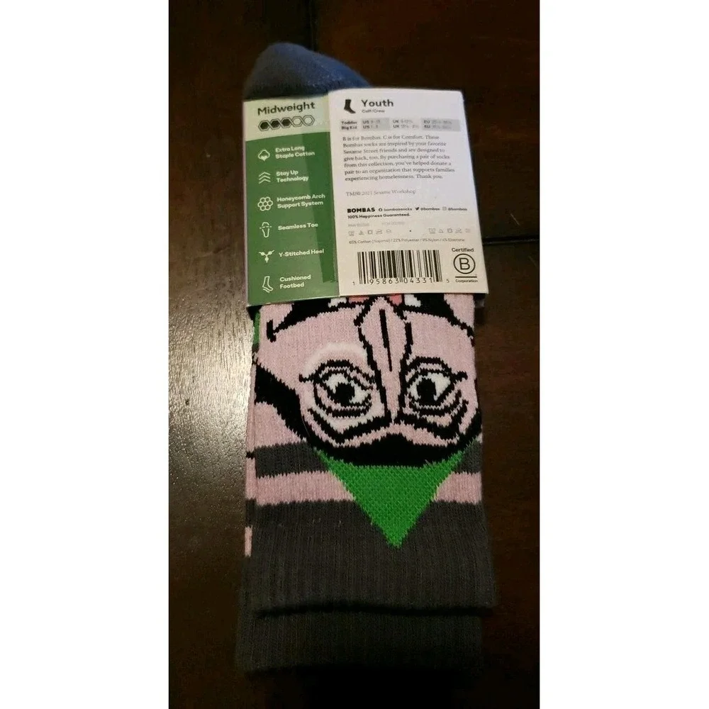Bombas X Sesame Street The Count Socks‎ Size Youth Calf Crew Midweight
